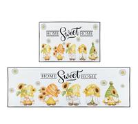 Nesphy Gnome Kitchen Rugs and Mats Non Skid Washable Set of 2, Daisy and Sunflowers Kitchen Floor Mats, Home Sweet Home Kitchen Runner Rug, Farmhouse Kitchen Decor