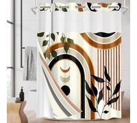 Nesphy No Hook Boho Mid Century Shower Curtain with Snap in Fabric Liner Set, Modern Cute Aesthetic Double Layers Waterproof Fabric with See Through Top Window Open Grommet Bath Curtain 71x74 Inch