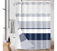 Nesphy No Hook Navy Blue Shower Curtain with Snap in Fabric Liner Set, Boho Striped Modern Double Layers Waterproof Fabric with See Through Top Window Open Grommet Bath Curtain 54x80 Inch