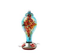 NESPIQ Bird Feeder For Outside Glass Bird Feeders For Outdoors Hanging Bird Feeders Hand Blown Glass Suitable For Garden Garden Backyard Terrace(Blue,29.5 * 13cm)