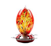 NESPIQ Bird Feeder For Outside Glass Bird Feeders For Outdoors Hanging Bird Feeders Hand Blown Glass Suitable For Garden Garden Backyard Terrace(Rosso,21 * 13cm)