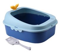 NESPIQ Cat Litter Tray Box Cat Litter Box Toilet Open Top Pet Litter Tray Kitty Litter Pan For Indoor Cats With Cat Litter Scoop Litter Box For Cats(Blue)