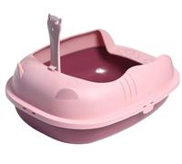 NESPIQ Cat Litter Tray Box Cat Toilet Easy To Clean Kitten Litter Pan Semi Closed Sandbox Bedpan Cat Litter Tray For Rabbits Litter Box For Cats(Pink)