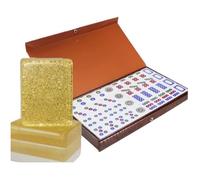 NESPIQ Chinese Mahjong Set MahJongg 40 Tile Set Chinese Mahjong Easy To Read Game With Box Leisure Time Or Travel(Gold)