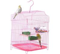 NESPIQ Flight Bird Cage Travel Bird Cage Small Birds Starter For Parakeets Lovebirds Parrotlets Finches Canaries Removable Plastic Tray Birdcage For Birds(Pink)
