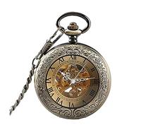 NESPIQ Pocket Watch Pendant Mechanical Pocket Watch with Chains,Roman Numerals Automatic Transparent Glass Cover Costume Accessory