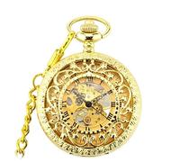 NESPIQ Pocket Watch Pendant Pocket Watch Steampunk Carved Flowers Hand Winding Mechanical Roman Numerals Skeleton Costume Accessory(B)