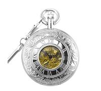 NESPIQ Pocket Watch Pendant Vintage Double Copper Cover Case Dual Movement Chain Fob Self Winding Automatic Mechanical Costume Accessory(Silver)