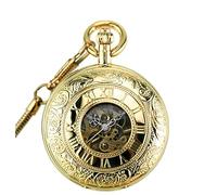 NESPIQ Pocket Watch Pendant Vintage Double Copper Cover Case Dual Movement Chain Fob Self Winding Automatic Mechanical Costume Accessory(Gold)