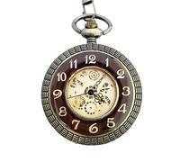 NESPIQ Pocket Watch Pendant Vintage Wood Circle Mechanical Pocket Watch Men Unique Hollow Steampunk Mechanical Clock Costume Accessory