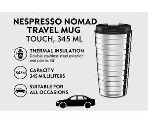 Nespresso Nomad Travel Mug 345ml Stainless Steel Touch Silver - Leakproof