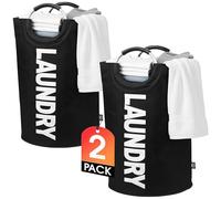 Nesrefyn 2 Pack Large Laundry Baskets - Waterproof Collapsible Laundry Hamper with Easy Carry Handles,Laundry Bags for Room, Bedroom, Bathroom, College Dorm, Storage and organization (BlackB-2PC)