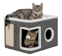 Nesrefyn Cat Beds for Indoor Cats - Foldable Cat Cave House with Scratch Pad and Fluffy Ball, Kitten Bed and Pet Bed Furniture (Grey-S)