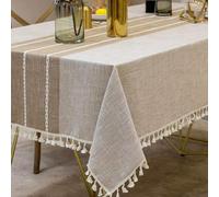 Nesrefyn Tablecloths for Rectangle Tables, Cotton Linen Table Cloth Non-slip Tablecloth Wrinkle Free Farmhouse Dining Table Cover, Soft Fabric Table Cloths with Tassels, Coffe, 55" X 120", 10-12 Seats