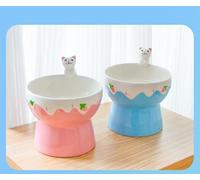 NESSICURE Ceramic Raised Cat Bowls, Elevated Pet Slow Feeder Dish, Extra Wide Round Food and Water Bowls for Elder Big Cats and Small Dogs, Pink & Green (Blue)