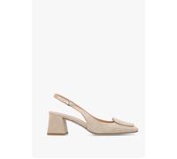Nessie Beige Suede Block Heel Sling Backs - Beige Suede / 41