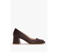 Nessie Brown Leather Block Heel Court Shoes - Brown Leather / 41