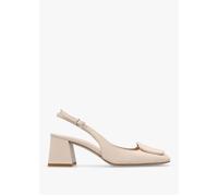 Nessie Cream Leather Block Heel Sling Backs - Camel Leather / 38