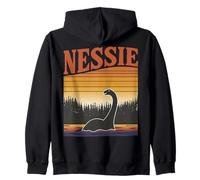 Nessie Loch Ness Monster Retro Sunset Lake Zip Hoodie