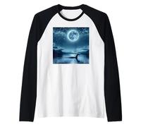 Nessie The Loch Ness Monster Under Full Moon Raglan Baseball Tee