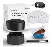 Nessus Reusable Vertuo Capsule Kit with 100 Pcs Aluminum Foil Seal Lids, Holder, Brush for Refilling Nespresso Vertuo Pods