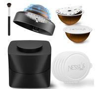 NESSUS Reusable Vertuo Pods Refill Kit - 100PCS Aluminum Foil Lids & Tamp & Press Refillable Vertuo Capsules Holder and Brush