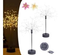Nest and Flowers Table Lights Fireworks, Cordless Lighting Nestandflowers Mini Table Starburst Silver Lights, 120 Led Battery Powered Firework Centerpiece Light for Christmas, Wedding (2pcs-a)