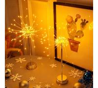 Nest and Flowers Table Lights Fireworks,Nestandflowers Mini Table Starburst Silver,Christmas Decorations Starburst Light,Battery Operated 100 LED Fairy Lights for Indoor Holiday Decor (A,2PCS)