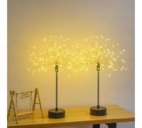 Nest and Flowers Table Lights Fireworks, Nestandflowers Mini Table Starburst Silver USB/Battery, Silver Starburst Centerpiece with 100 LEDs for Party, Christmas, Home Decor, Holiday (2PCS-Warm)