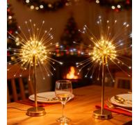 Nest and Flowers Table Lights, Mini Led Christmas Starburst Firework Lamp for Party, Home Decor, 13.8in Battery Operated Fairy Tree Light with Remote (Warm,4PCS)