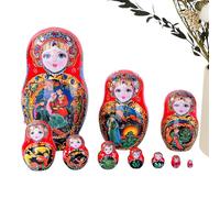 Nest Dolls - Colorful Set, Solid Wood Construction, Stackable Figurine Collection, Artistic Detailed Pattern | for Tabletop Display Shelf Ornament Cultural Gift Leather