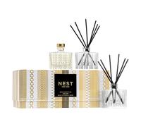 NEST New York Festive Petite Diffuser Trio - 1.3 fl oz Each - Includes Holiday, Birchwood Pine, and Blue Cypress & Snow - Fragrance for Up to 90 Days - Includes All-Natural Reed Sticks - Flame Free