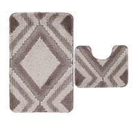 Nest & Nibble Bath Mats 2 Piece Set Non Slip Bath Mat & Toilet Rug - Soft Microfiber, Quick Dry, Machine Washable, Water Absorbent Shower Mats - Bathroom Carpet Essentials (Mink design1, 50x80)