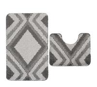 Nest & Nibble Bath Mats 2 Piece Set Non Slip Bath Mat & Toilet Rug - Soft Microfiber, Quick Dry, Machine Washable, Water Absorbent Shower Mats - Bathroom Carpet Essentials (Grey Design1, 50x80)