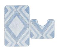 Nest & Nibble Bath Mats 2 Piece Set Non Slip Bath Mat & Toilet Rug - Soft Microfiber, Quick Dry, Machine Washable, Water Absorbent Shower Mats - Bathroom Carpet Essentials (Blue Design1, 50x80)