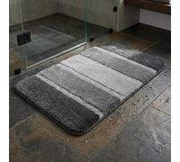 Nest & Nibble Bathroom Bath Mat (Black/Grey, 50 x 80 cm) Non-Slip Toilet Floor Mat | Ultra-Absorbent Microfiber Technology Washable Shower Rug | Soft & Thick Anti-Mould Home Essential Bathtub Carpet
