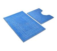 Nest & Nibble Blue Bath Mat Set - 2 Piece Non-Slip Bathroom Mats Soft Highly Absorbent Shower Mat & Pedestal Rug | Quick Dry Washable Anti Slip Toilet Carpet - Greek Key Pattern (50x80cm + 50x40cm)