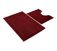 Nest & Nibble Burgundy Bath Mat Set, 2-Piece Non-Slip Bathroom Mats Soft & Absorbent Shower Mat & Pedestal Rug | Quick Dry Washable Anti Slip Toilet Carpet - Greek Key Pattern (50x80cm + 50x40cm)