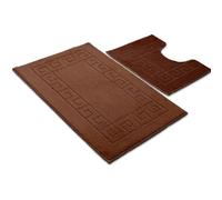 Nest & Nibble Chocolate Bath Mat Set, 2-Piece Non-Slip Bathroom Mats Soft & Absorbent Shower Mat & Pedestal Rug | Quick Dry Washable Anti Slip Toilet Carpet - Greek Key Pattern (50x80cm + 50x40cm)