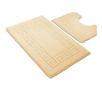 Nest & Nibble Cream Bath Mat Set - 2 Piece Non-Slip Bathroom Mats Soft Highly Absorbent Shower Mat & Pedestal Rug | Quick Dry Washable Anti Slip Toilet Carpet - Greek Key Pattern (50x80cm + 50x40cm)
