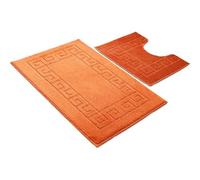 Nest & Nibble Greek Key Bath Mats 2-Piece Set | Non-Slip Bathroom Mat & Pedestal Rug | Soft, Quick Dry, Water Absorbent, Machine Washable Shower Mat | Luxury Bathroom Carpet Set (Terracotta)