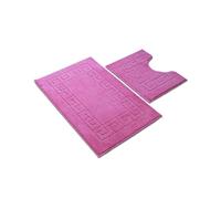Nest & Nibble Pink Bath Mat Set - 2 Piece Non-Slip Bathroom Mats Soft Highly Absorbent Shower Mat & Pedestal Rug | Quick Dry Washable Anti Slip Toilet Carpet - Greek Key Pattern (50x80cm + 50x40cm)