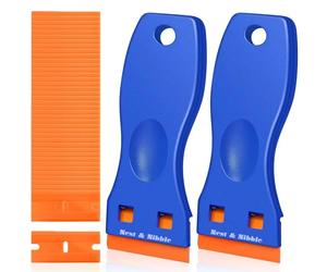Nest & Nibble Plastic Scraper Tool Non Scratch with 100 Blades Multipurpose Paint Scraper Removal Stickers Labels Decals Caulk Paint Residu, Adhesive Removal Glass Windows (2X Scraper & 100Blade)