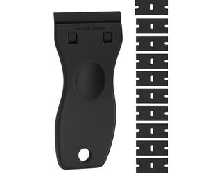 Nest & Nibble Plastic Scraper Tool Non Scratch with Blades Multipurpose Glass Scraper for Stickers Labels Decals Caulk Paint Residu, Adhesive, Paint Removal Glass Windows (Plastic Scraper & 10Blade)