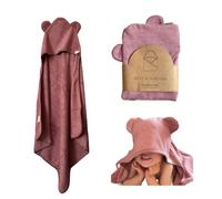 Nest & Nurture - Baby Hooded Bath Towel, 90 x 90 cm, Ultra-Soft Cotton Blend, Extra Thick 600GSM, Bear Design, Toddler Towel, Child Towel (Rose)