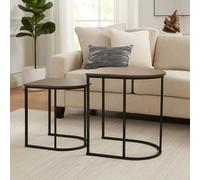 Nest of 2 Coffee Black Frame Woodgrain Side Tables