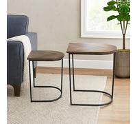 Nest of 2 Metal Wood Chevron Side Coffee Tables