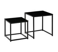 Nest of 2 Side Tables Set of Bedside Tables w/ Tempered Glass Desktop Black