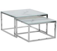 Set of 2 Coffee Tables BREA Tempered Glass White Marble