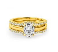 Nest of Light Oval Moissanite Ring Set for Women, 3Pcs Stackable Engagement Bridal Ring Set, Gold Plated Promise Ring Set for Her with Matching Stacking Band (Gold, 7)